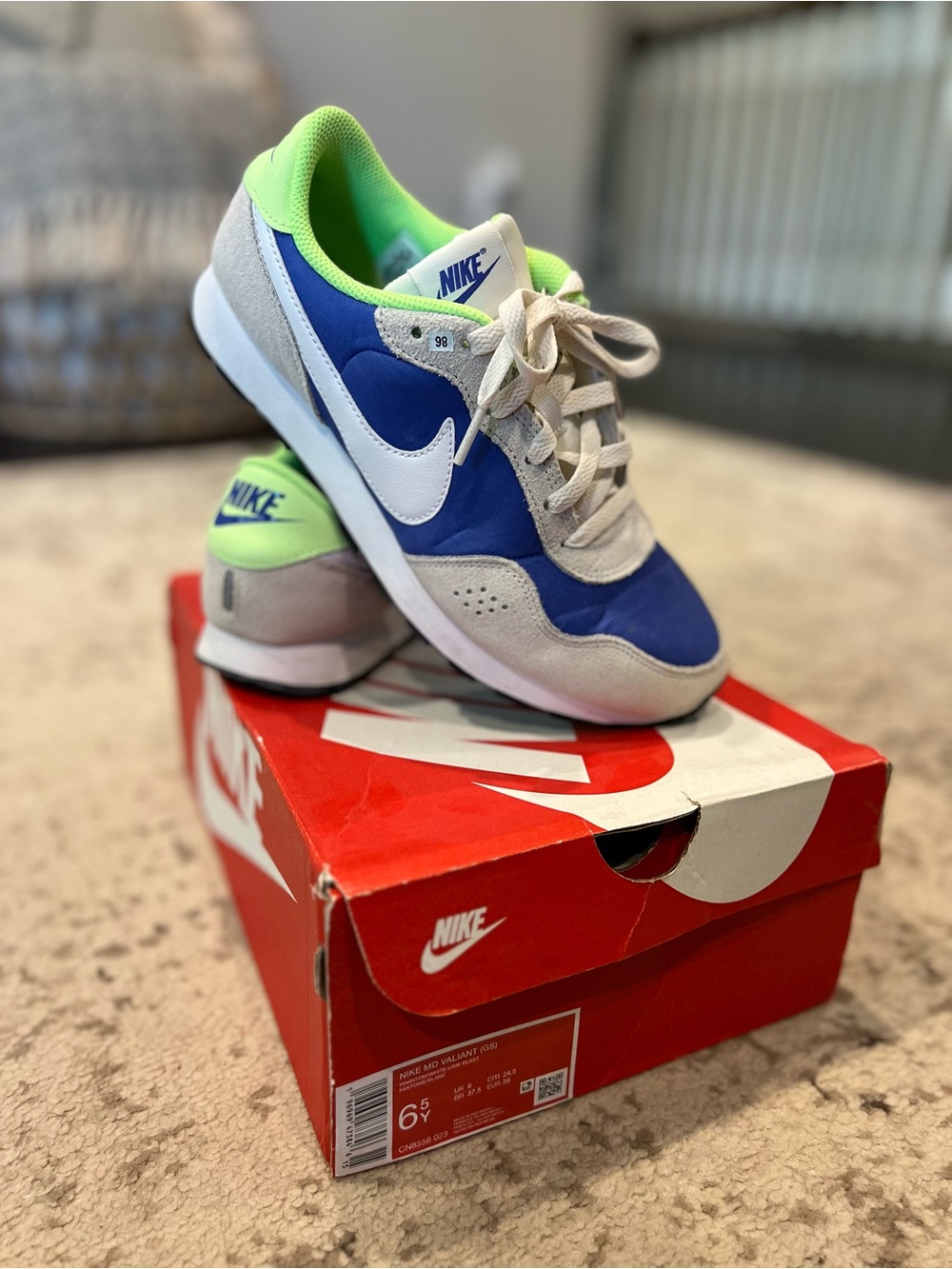 Nike Women’s Blue and Neon Green Retro Sneakers -Fit like women’s 8.